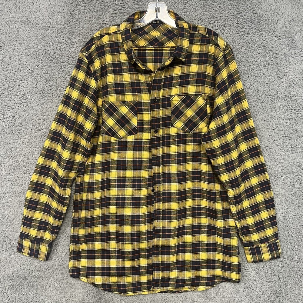 BooHoo‎ Man Shirt Men's Size XL Blue/Yellow Flannel Long Sleeve Plaid Button Up